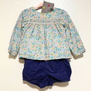 smocked top and bottom set up with tights Mini boden 6-12M